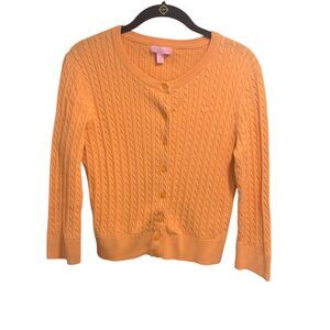 Lilly Pulitzer Womens Orange Cabe Knit Long Sleeve Sweater Cardigan M Preppy Y2k